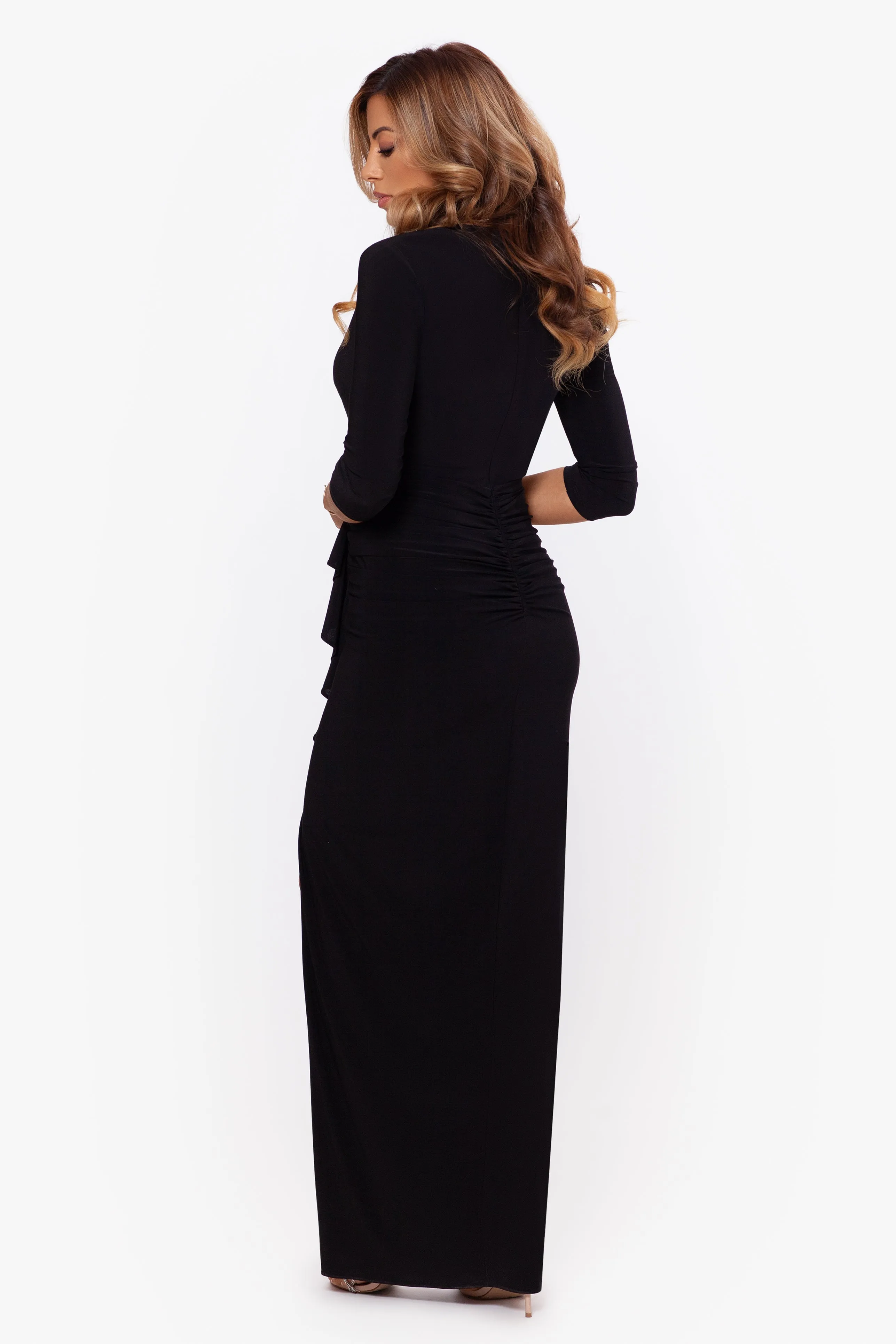 Aubree V-Neck 3/4 Sleeve Jersey Wrap Dress