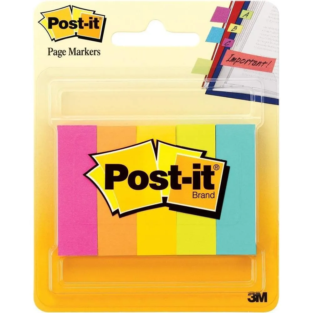 3M POST-IT PAGE MARKERS ASSORTED NEON COLOUR (100SHT) 0.5