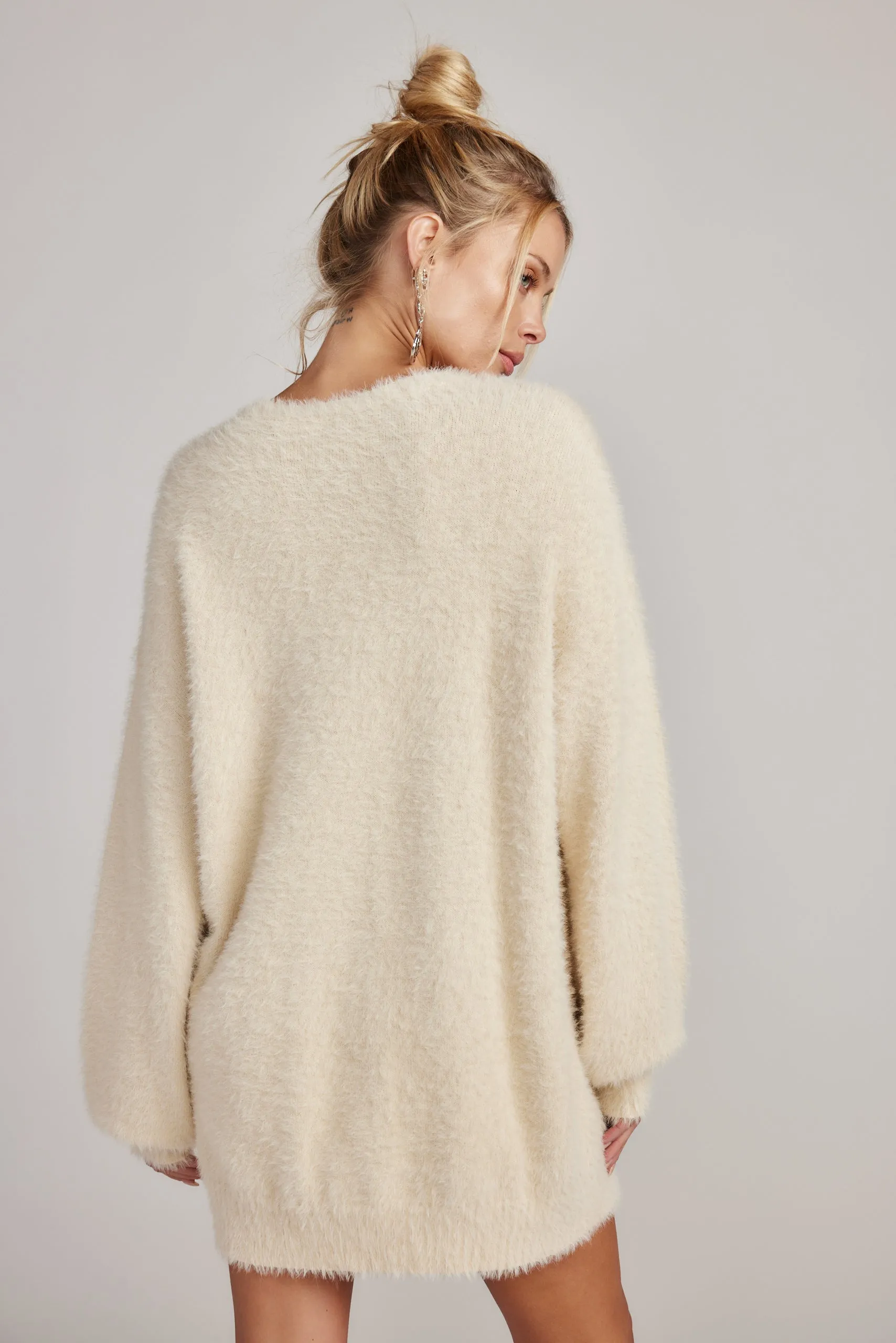 Cream Adela Long Sleeve Knit Sweater Dress