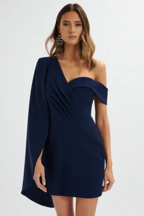 Navy Asymmetric Mini Dress