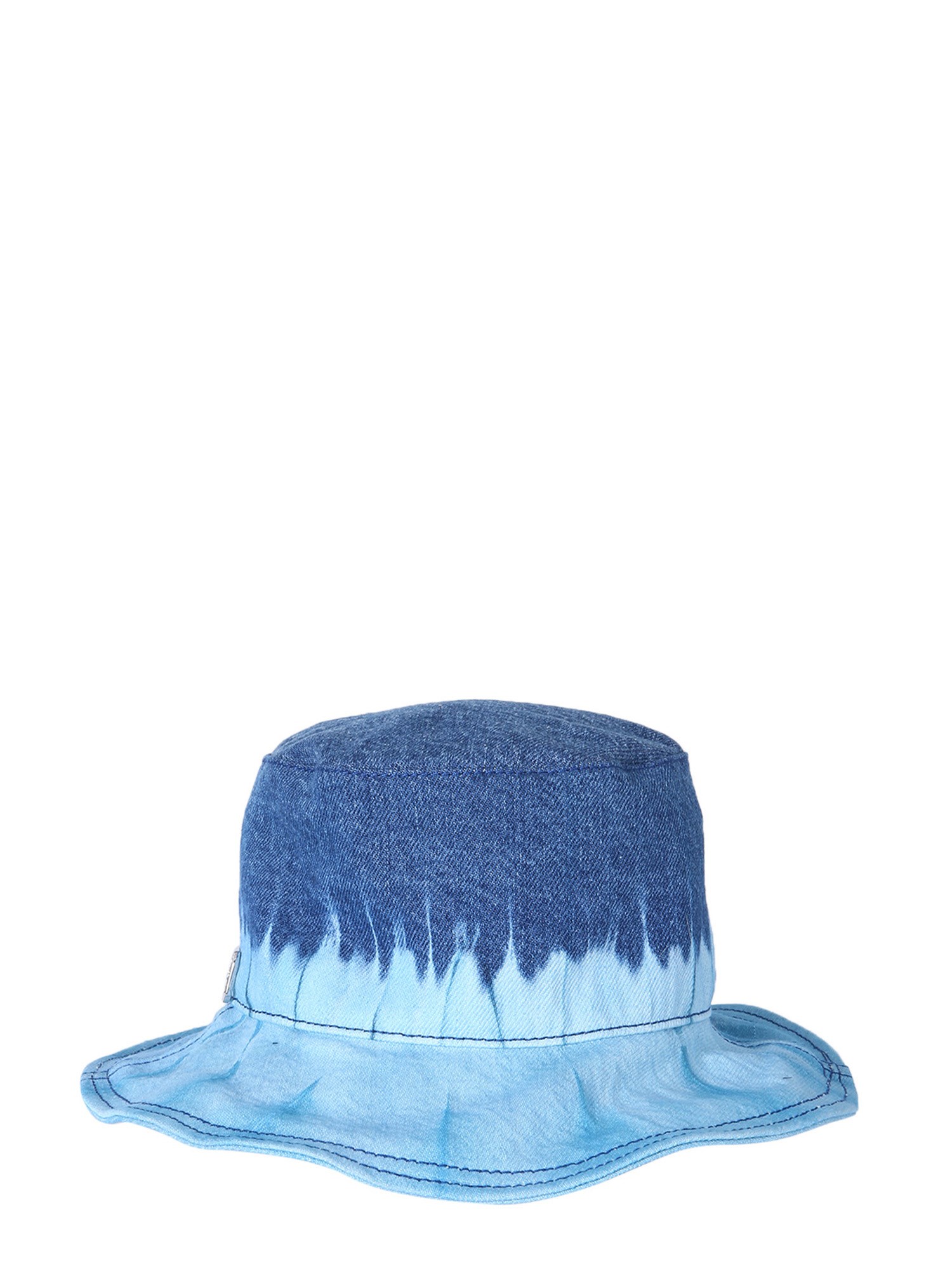 Denim Bucket Hat with Tie Dye Print and Logo by Alberta Ferretti