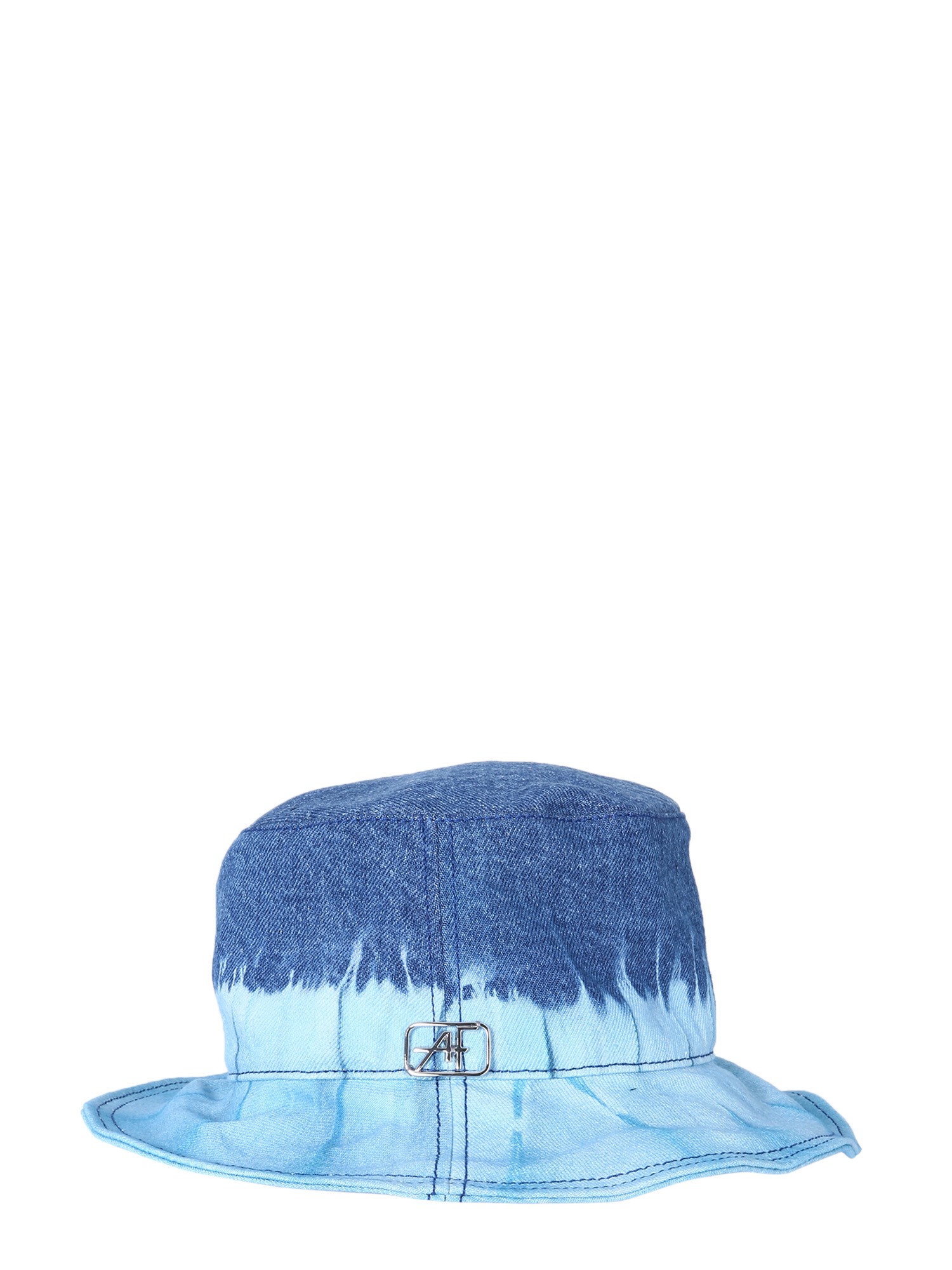 Denim Bucket Hat with Tie Dye Print and Logo by Alberta Ferretti