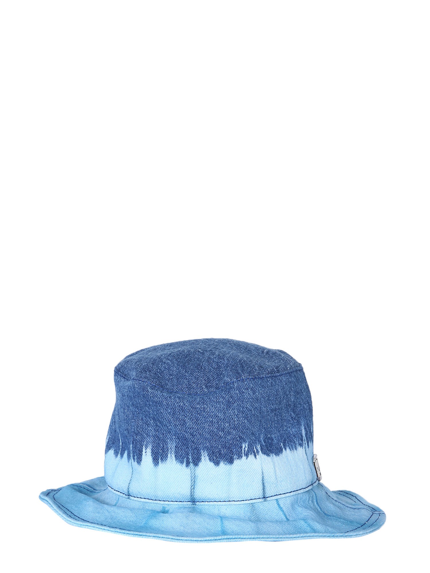 Denim Bucket Hat with Tie Dye Print and Logo by Alberta Ferretti