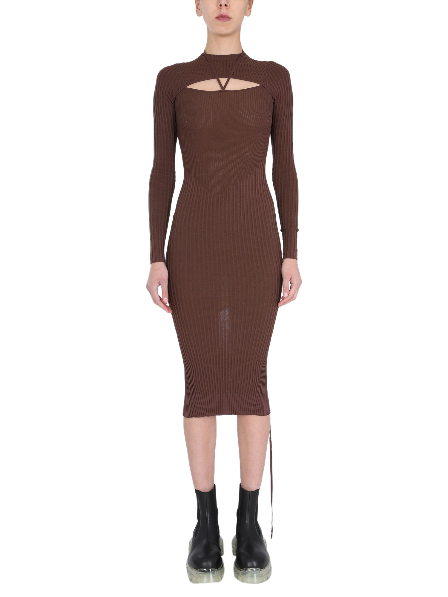 Andreadamo Ribbed Knit Midi Dress Cut Out Detail