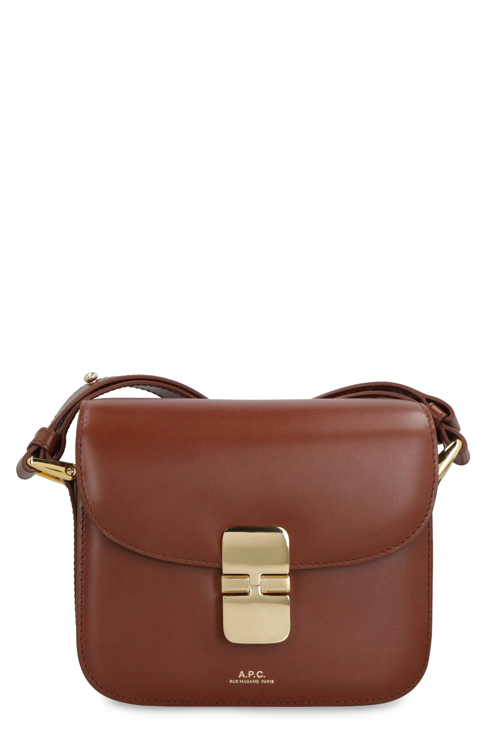 A.P.C. Grace Mini Brown Leather Crossbody Bag with Gold-Tone Accents