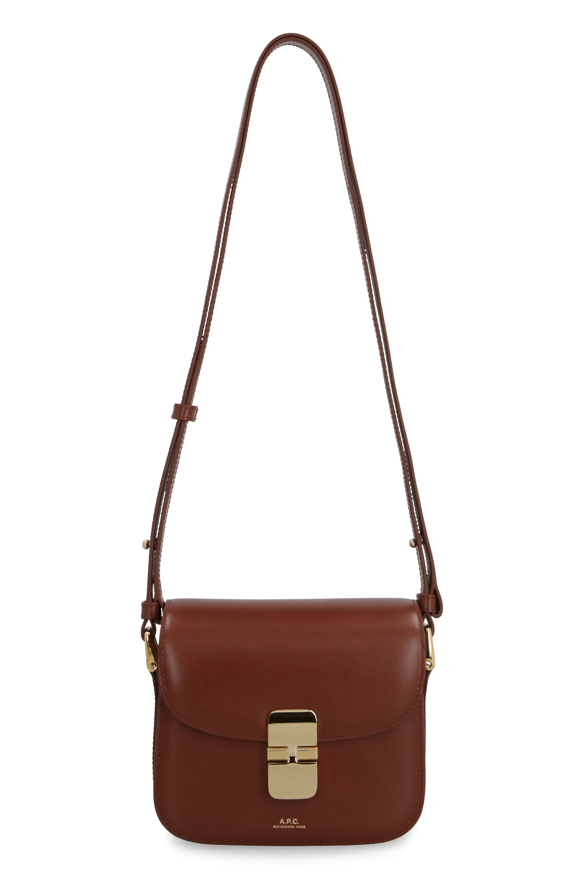 A.P.C. Grace Mini Brown Leather Crossbody Bag with Gold-Tone Accents