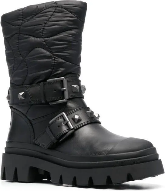 Ash Buckle-Detail Black Faux Leather Boots