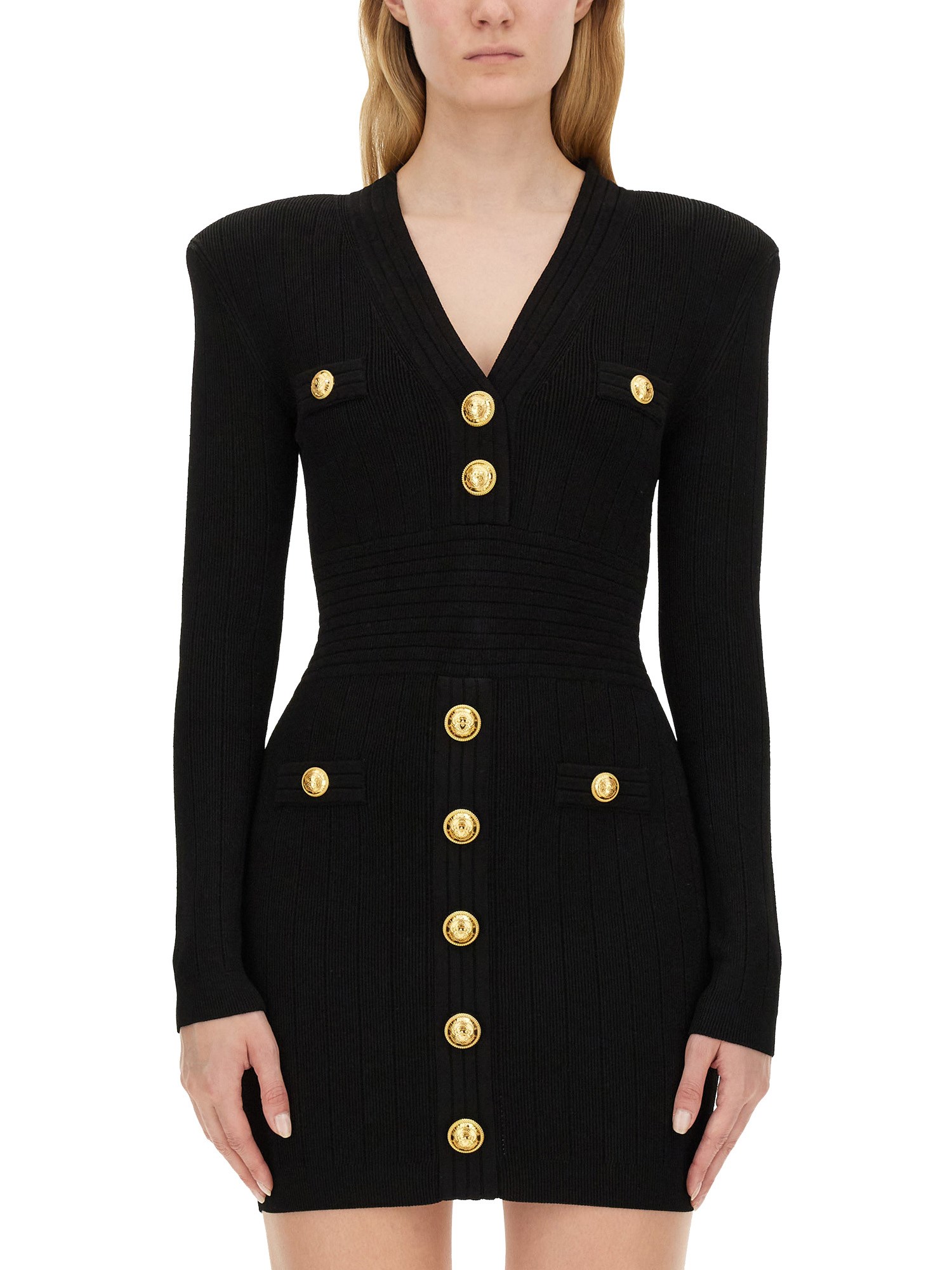 Balmain Viscose Knit Mini Dress Iconic Buttons