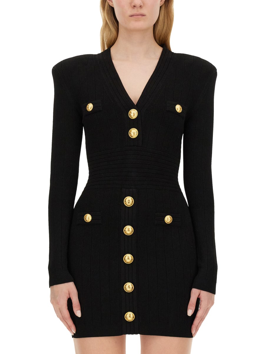 Balmain Viscose Knit Mini Dress Iconic Buttons