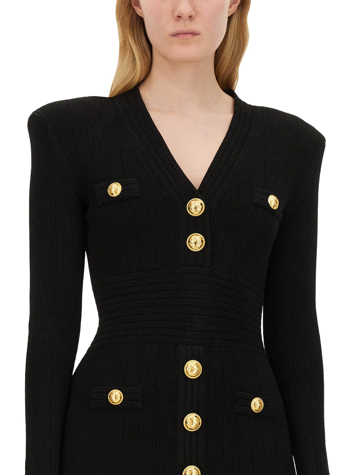 Balmain Viscose Knit Mini Dress Iconic Buttons