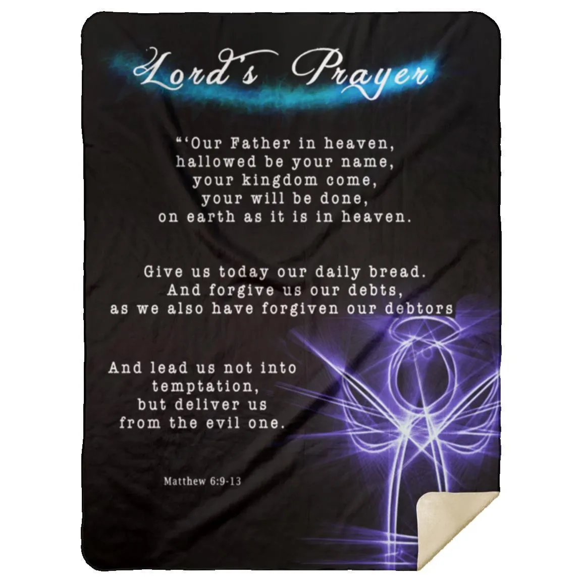 Premium Mink Sherpa Blanket with Lord's Prayer from Matthew 6:9-13 - Angel Design