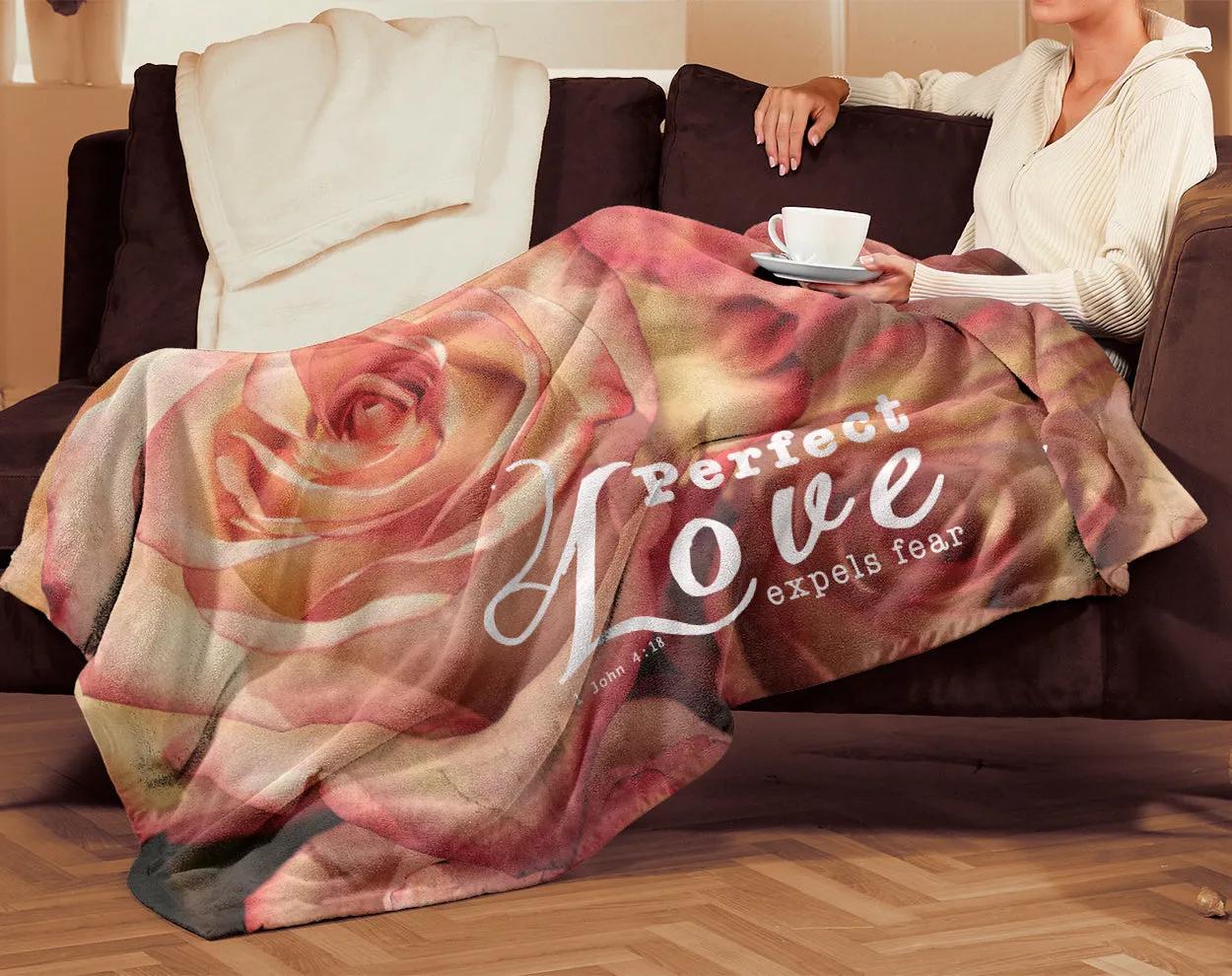 Bible Verses Premium Mink Sherpa Blanket Perfect Love Expels Fear John