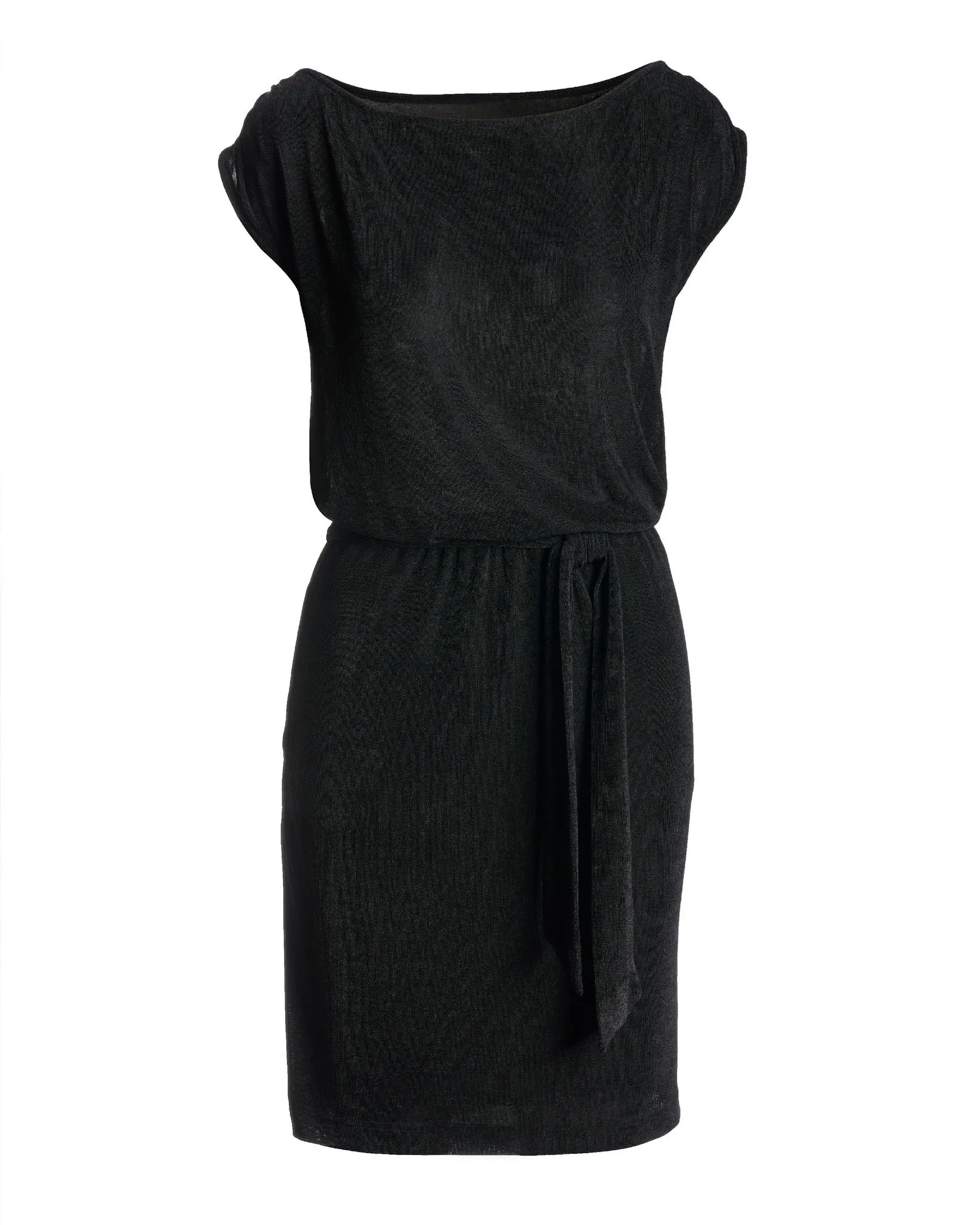 Black Boat Neck Versatile Slinky Knit Dress