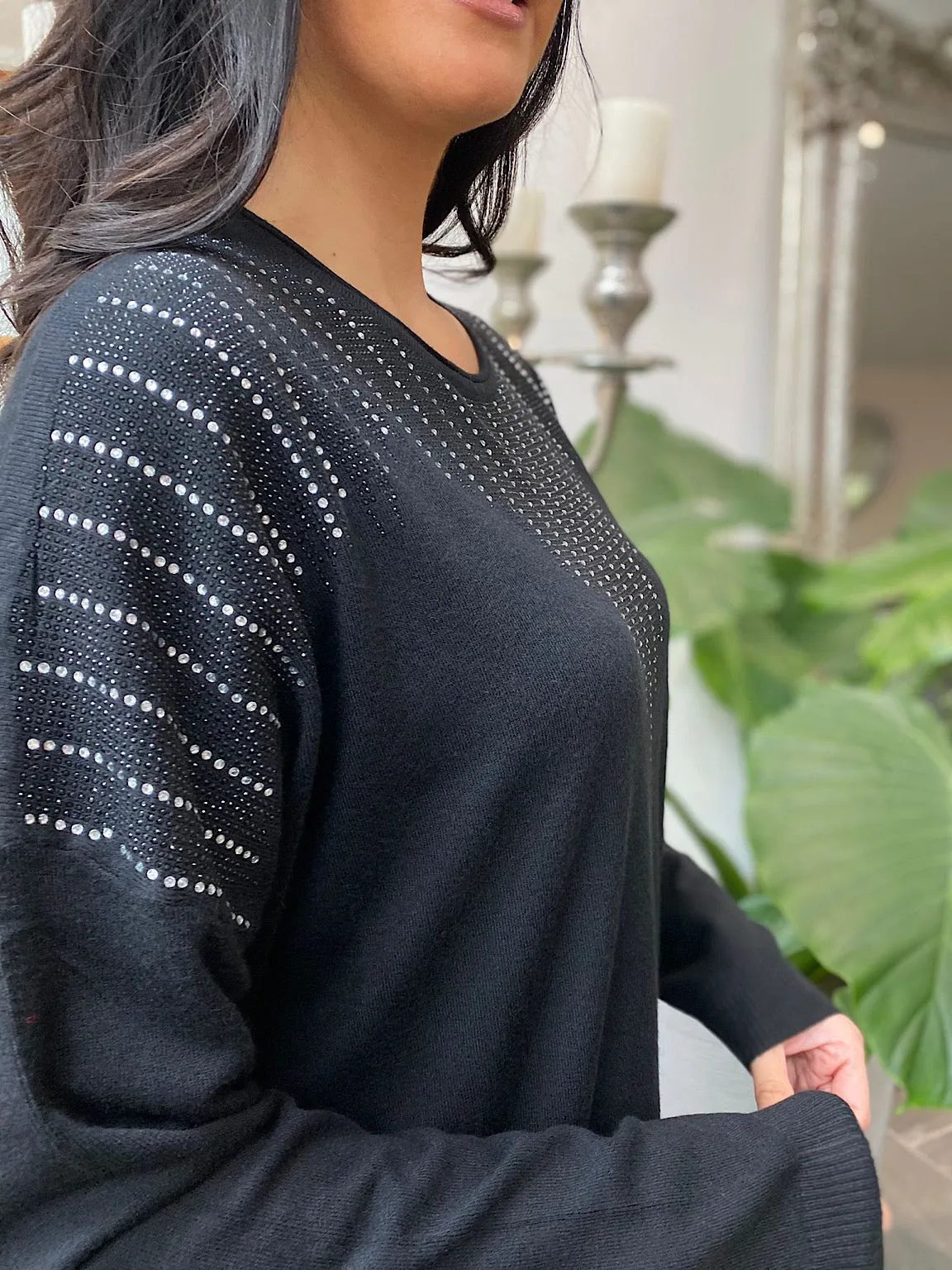 Black Pattern Knit Fern