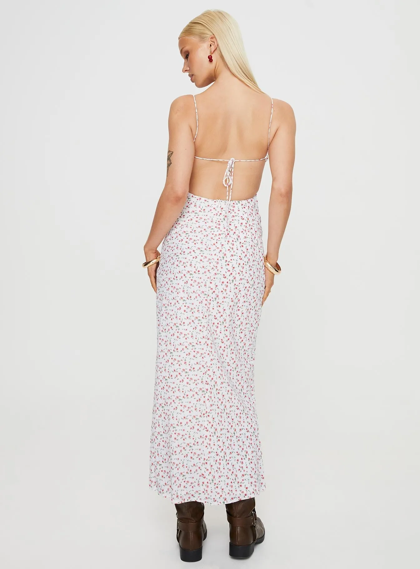 Long Night White Red Floral Maxi Dress