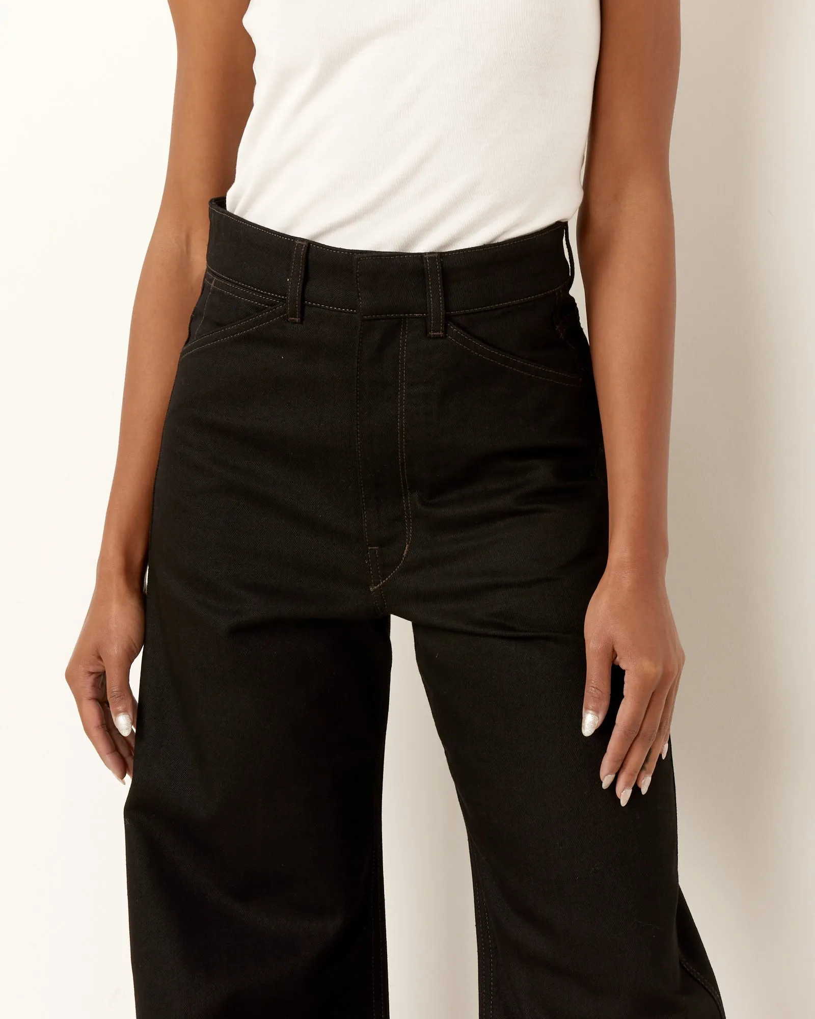 Black High Rise Curved Pants