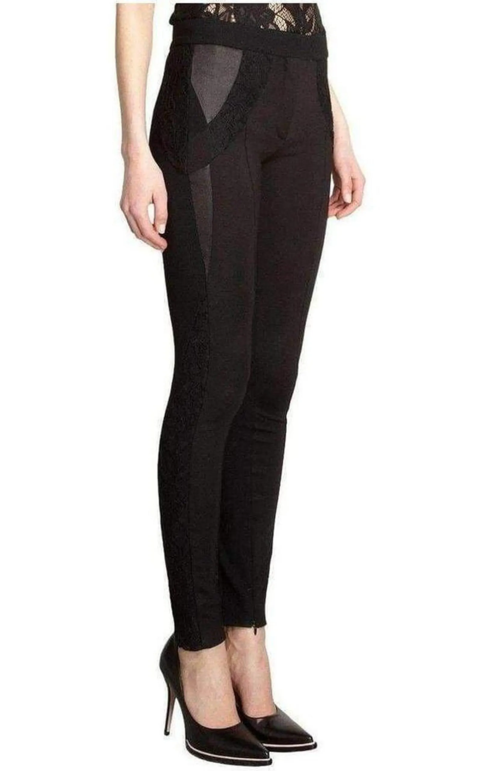 Black Lace Trim Wool Leggings Trousers