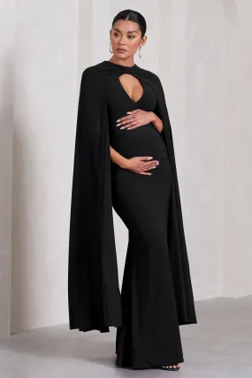 Black Plunge Neck Cape Maternity Maxi Dress