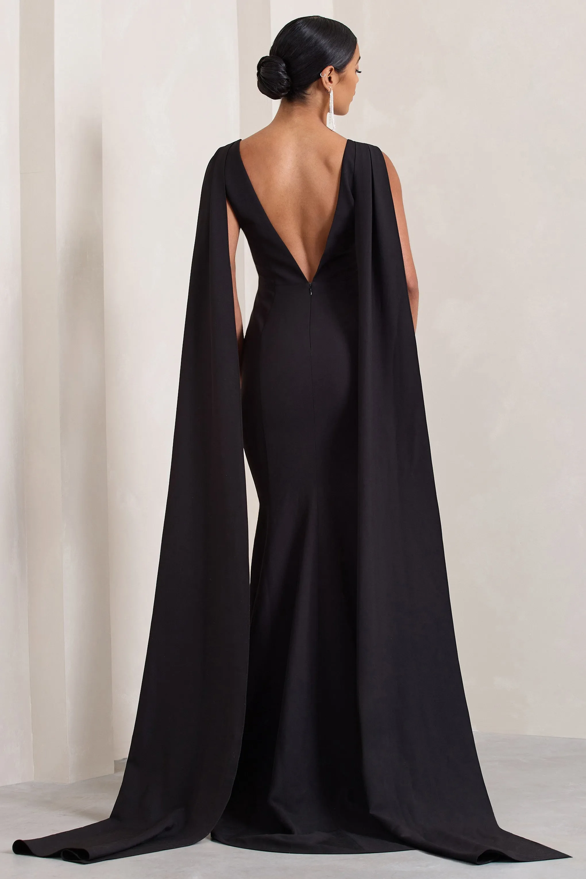 Grey Bodycon Maxi Dress with One Shoulder Cape Sleeve