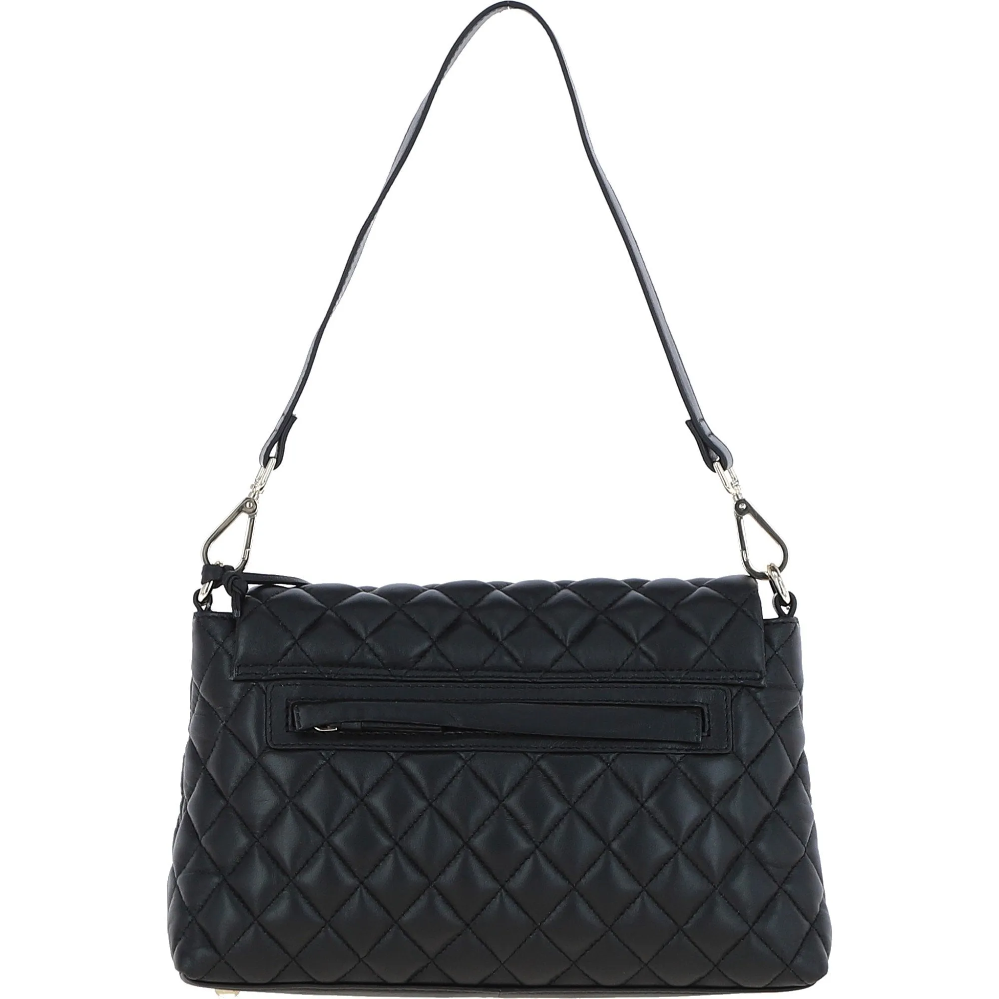 Black Real Leather Flapover Quilted Bag: 63858