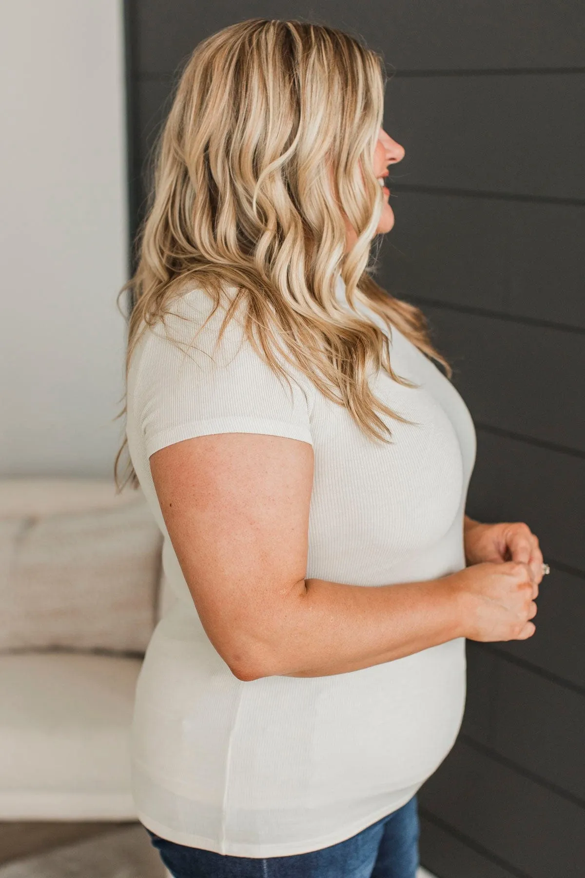 Bone White Very Tempting Ribbed Top