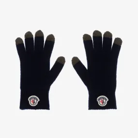 Boys Navy Blue Knit Wool Gloves