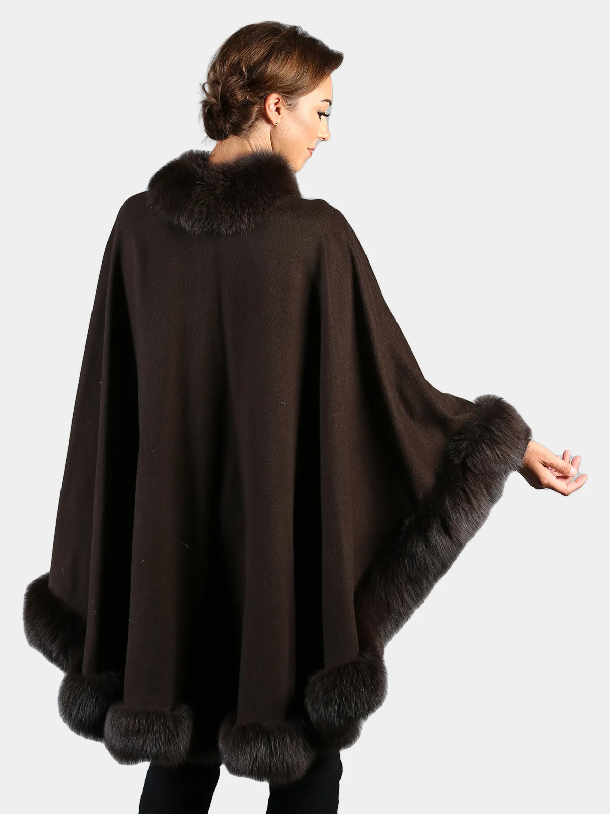 Brown Cashmere Wool Cape with Matching Fox Trim by Day Furs