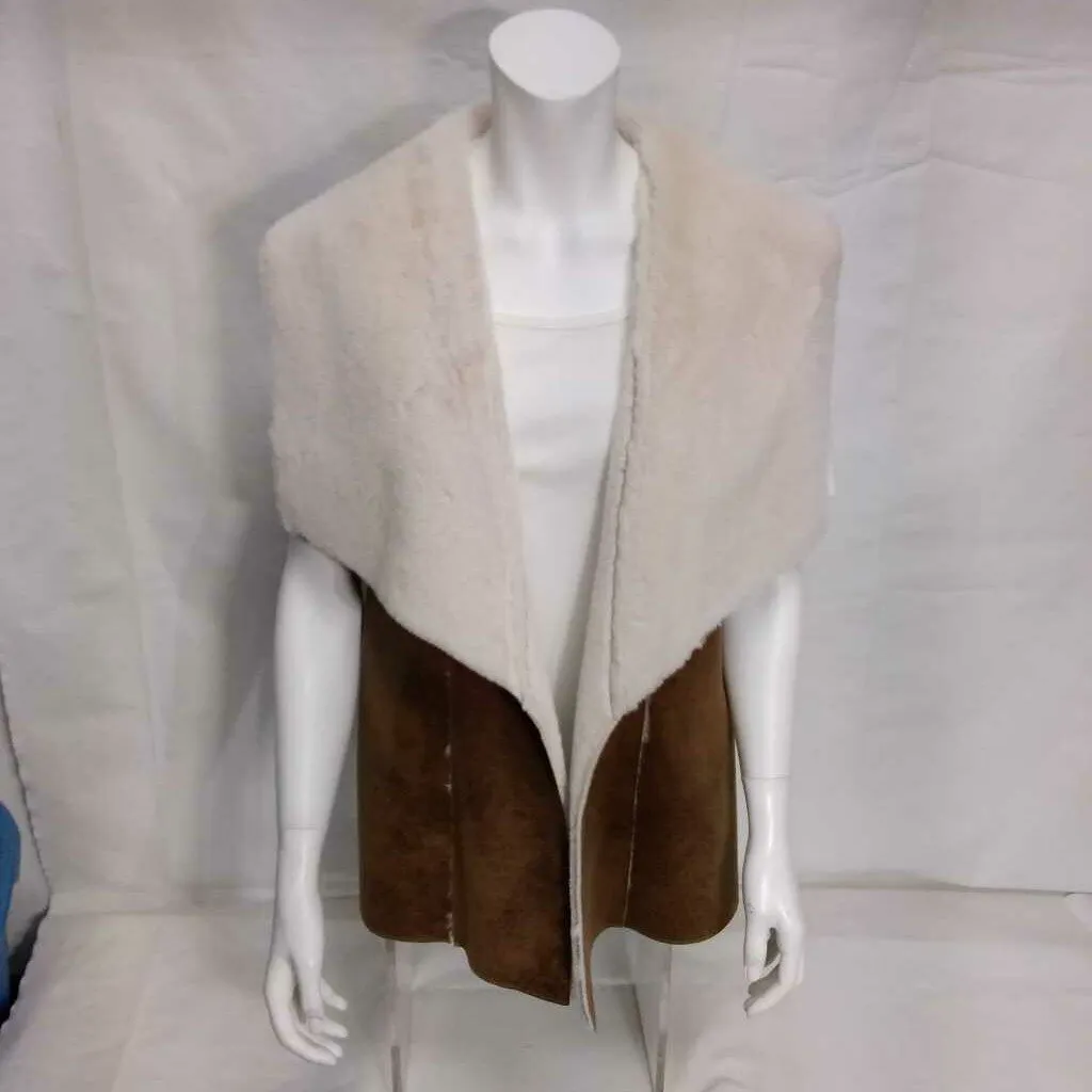 Brown Faux Leather Fur Lined Vest in Large Size