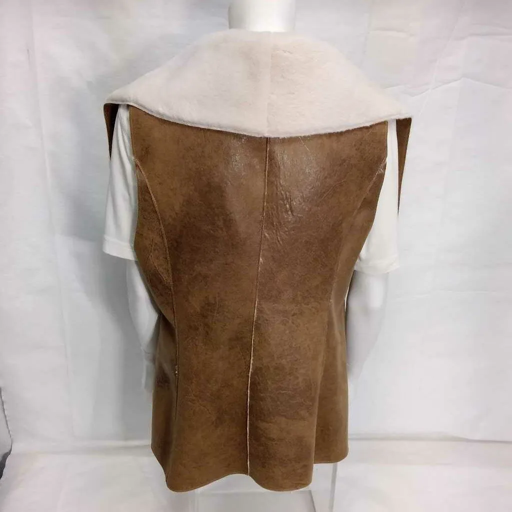 Brown Faux Leather Fur Lined Vest in Large Size