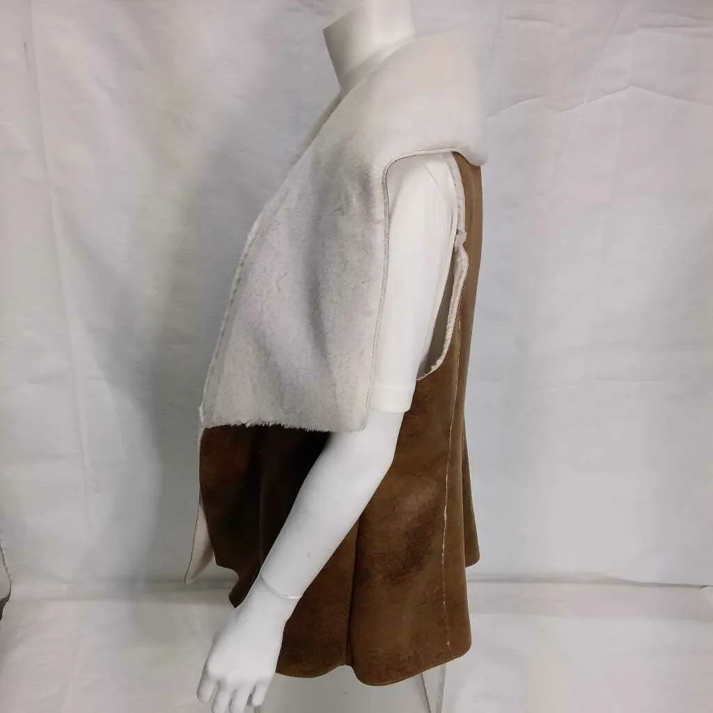 Brown Faux Leather Fur Lined Vest in Large Size