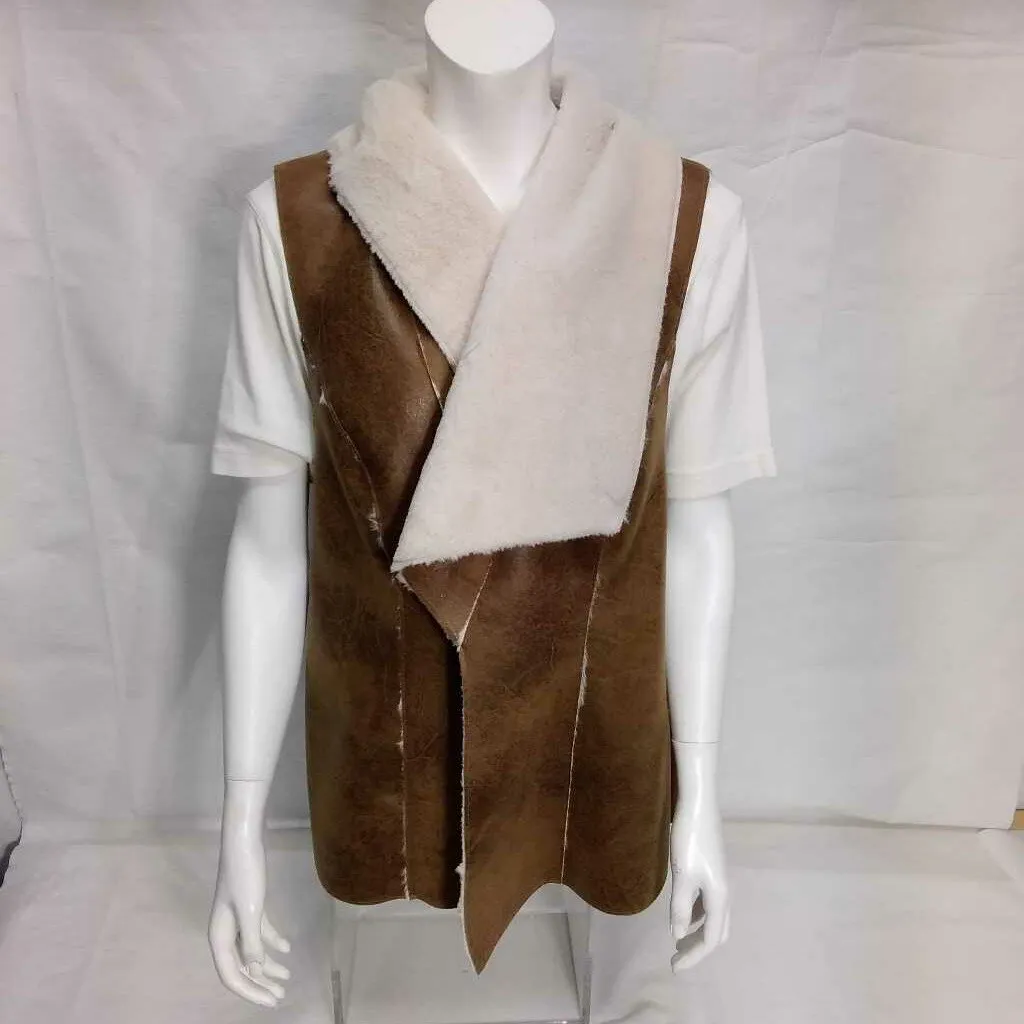 Brown Faux Leather Fur Lined Vest in Large Size