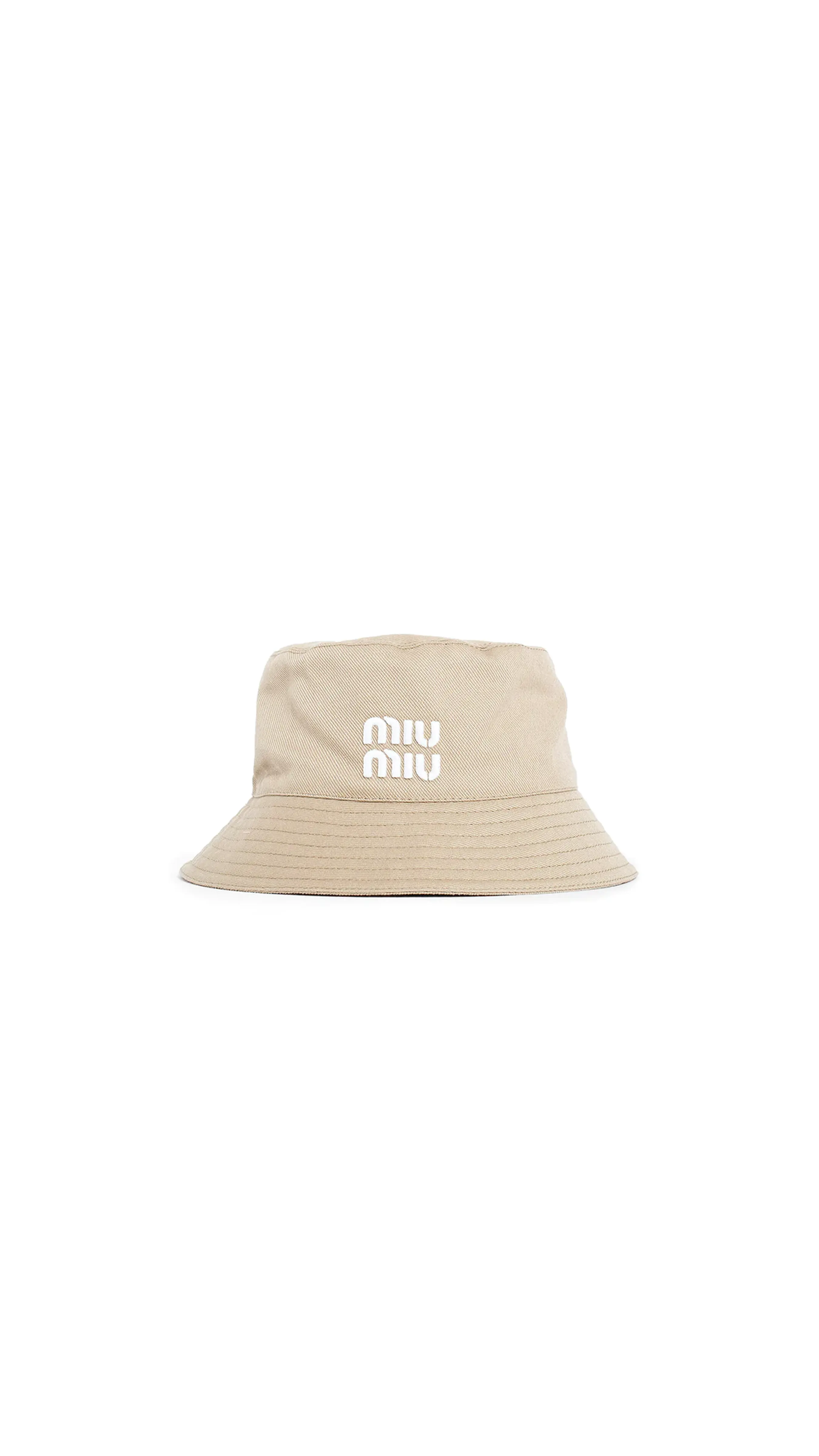 Beige Camel-hair Bucket Hat with Brown Logo Patch