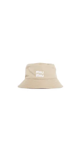 Beige Camel-hair Bucket Hat with Brown Logo Patch