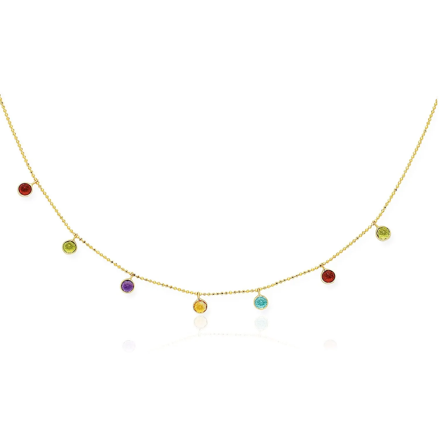 Yellow Gold Cable Chain Necklace with Multi-Tone Round Charms