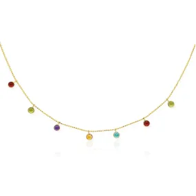 Yellow Gold Cable Chain Necklace with Multi-Tone Round Charms