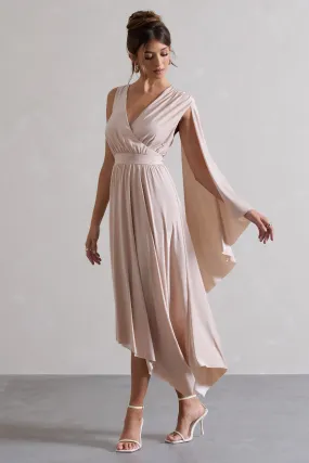 Champagne Plunge Neck Maxi Dress With Cape Sleeve