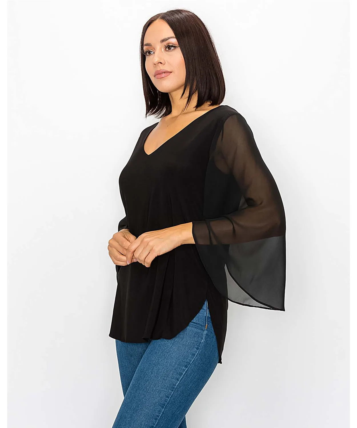 Chiffon Cape Sleeve Top Black