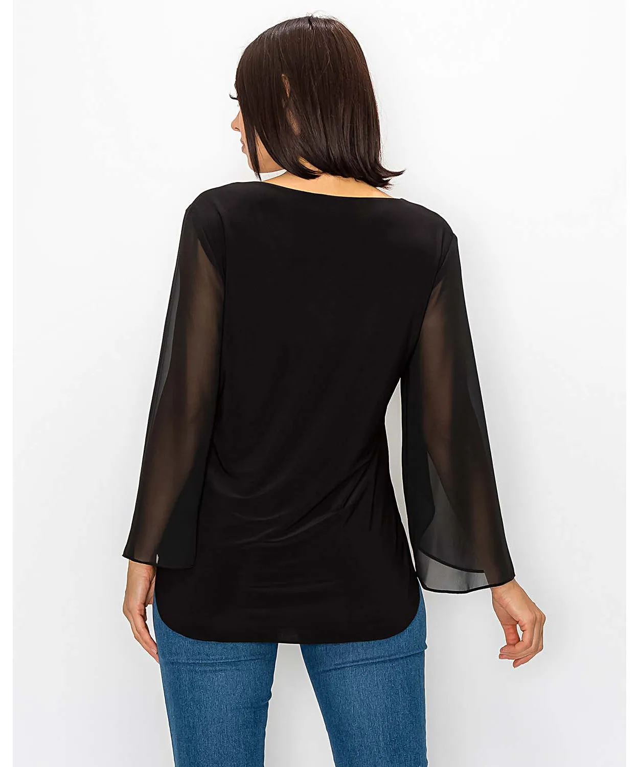 Chiffon Cape Sleeve Top Black