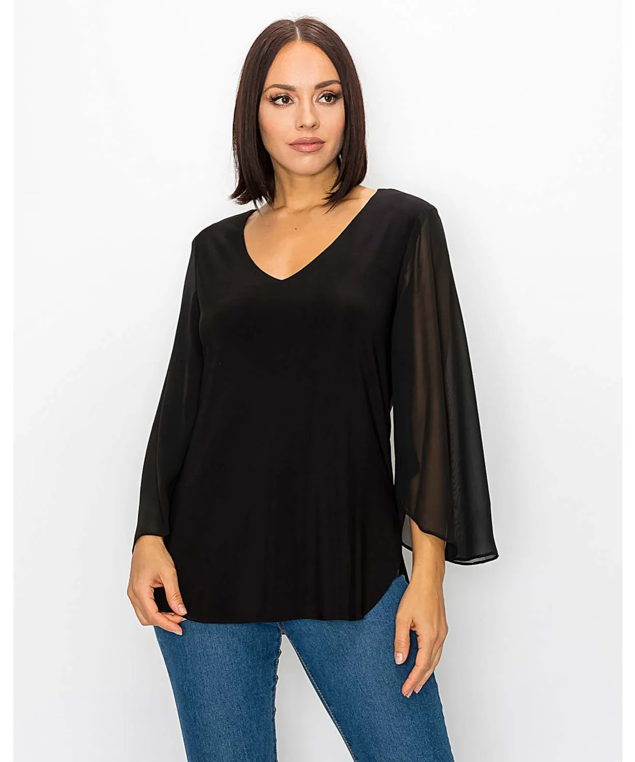 Chiffon Cape Sleeve Top Black