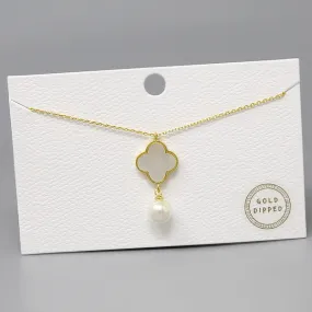 Gold Clover Pearl Necklace