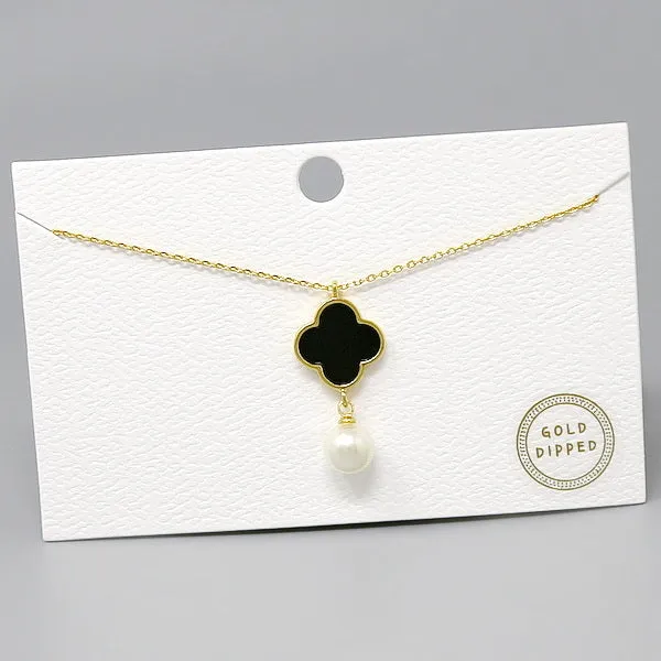 Gold Clover Pearl Necklace