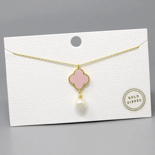 Gold Clover Pearl Necklace