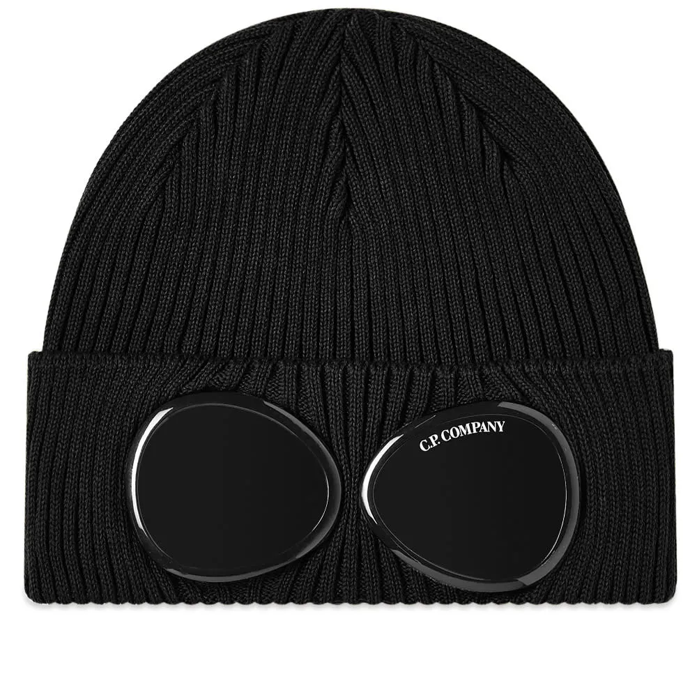 C.P. Company Black Cotton Knit Goggle Beanie