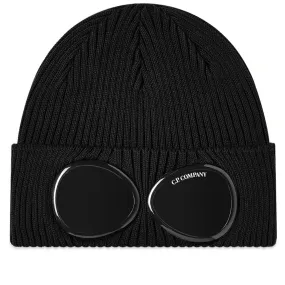 C.P. Company Black Cotton Knit Goggle Beanie