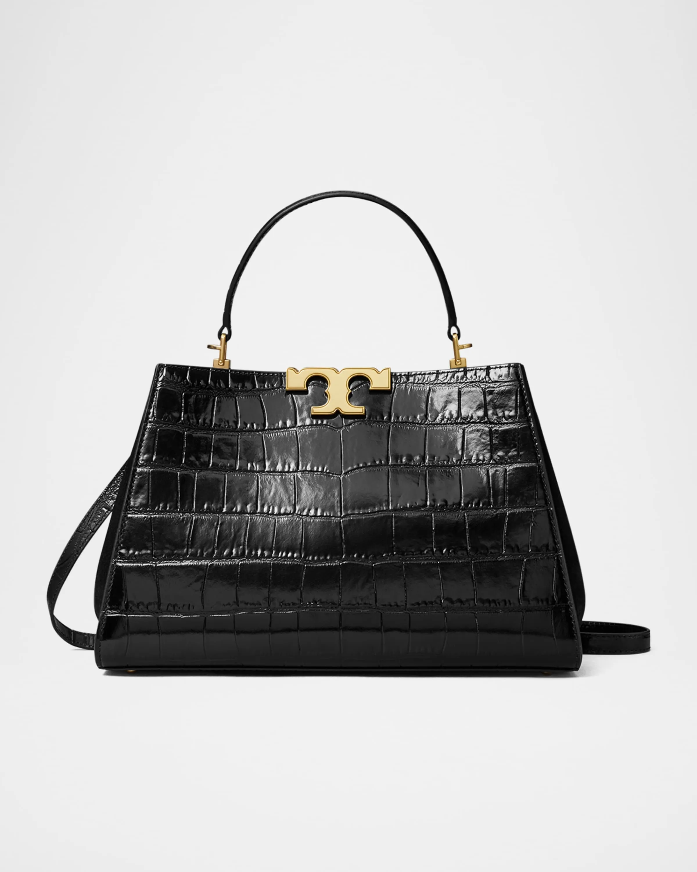 Croc-Embossed Leather Satchel Bag by Eleanor