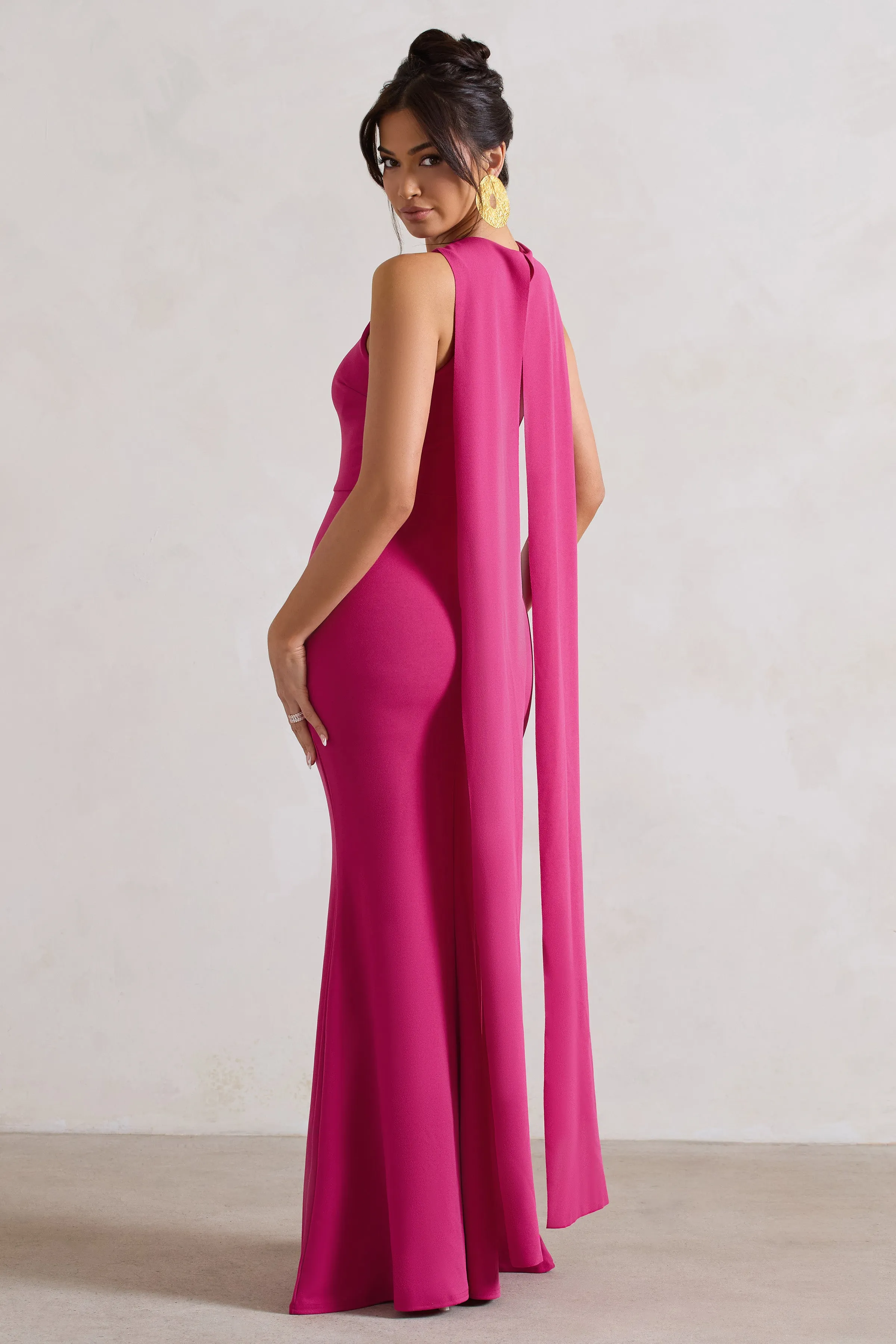 Dark Pink High Neck Sleeveless Maxi Dress