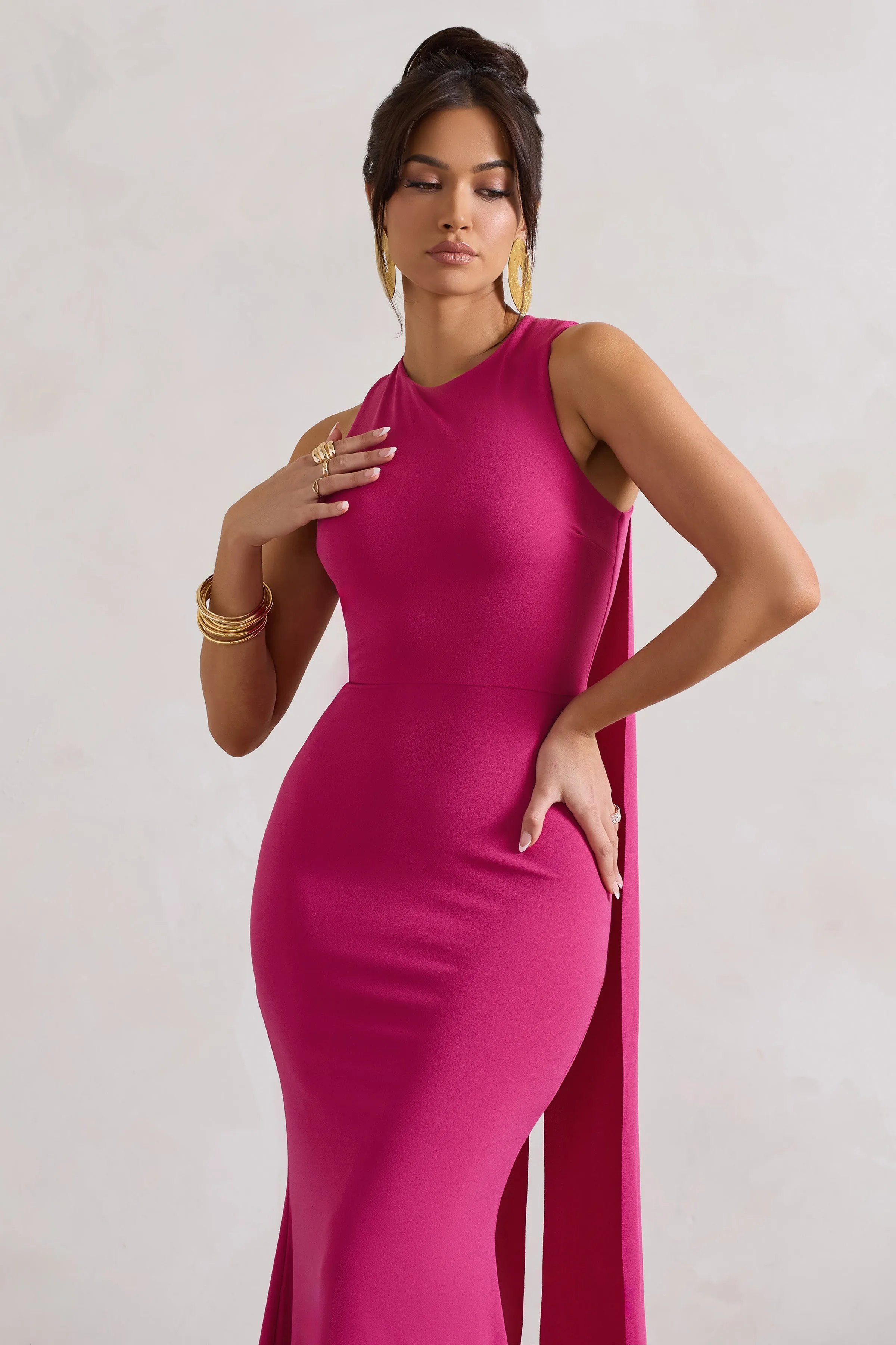 Dark Pink High Neck Sleeveless Maxi Dress