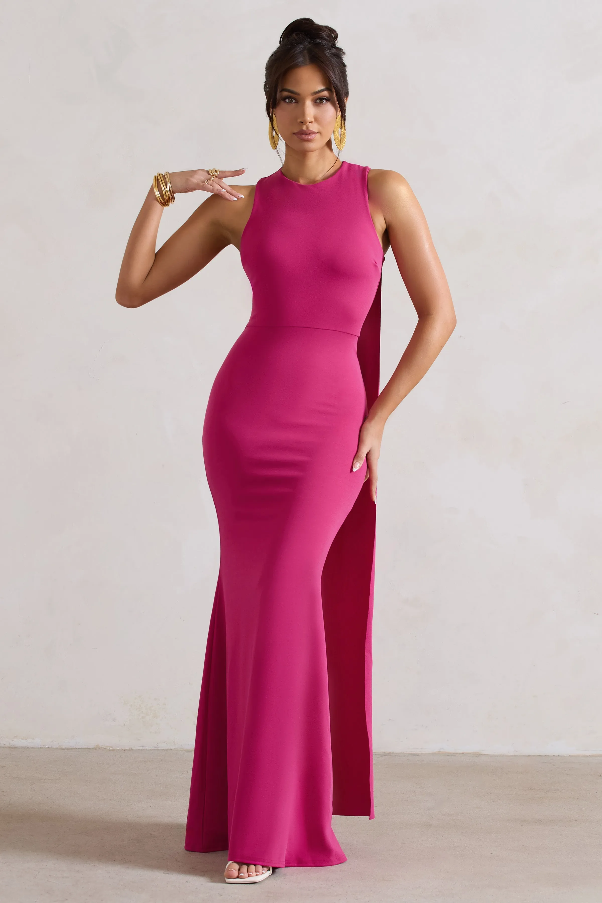 Dark Pink High Neck Sleeveless Maxi Dress