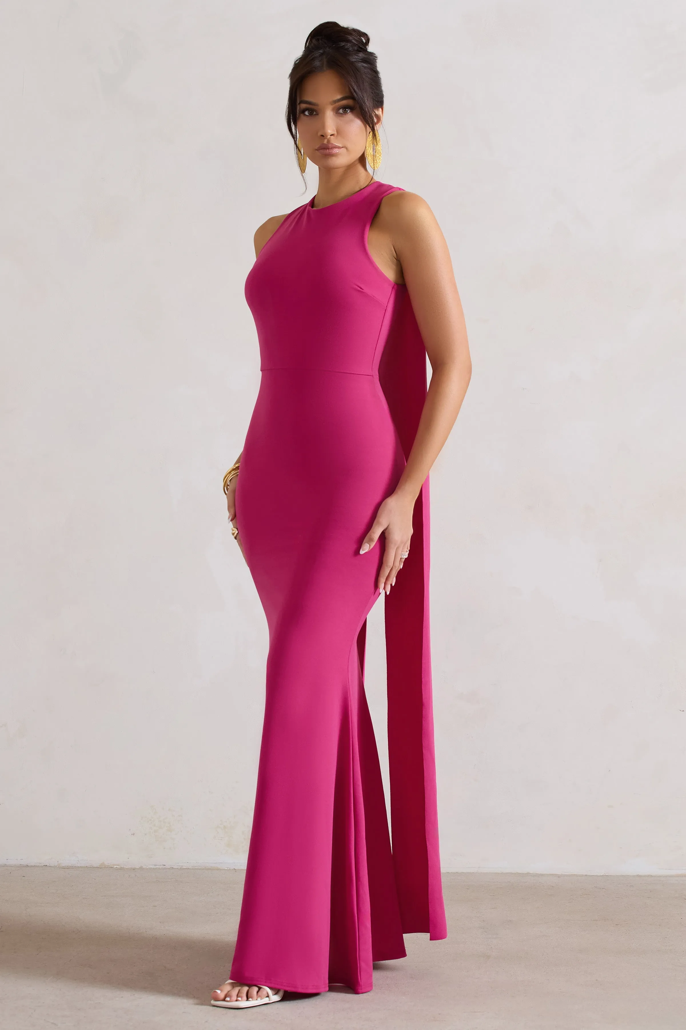 Dark Pink High Neck Sleeveless Maxi Dress