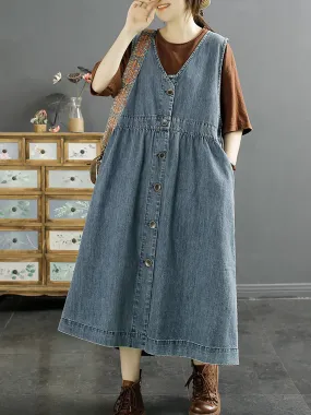 Spring Casual Women's Cotton Button-Up Denim Vest Dress SC1044